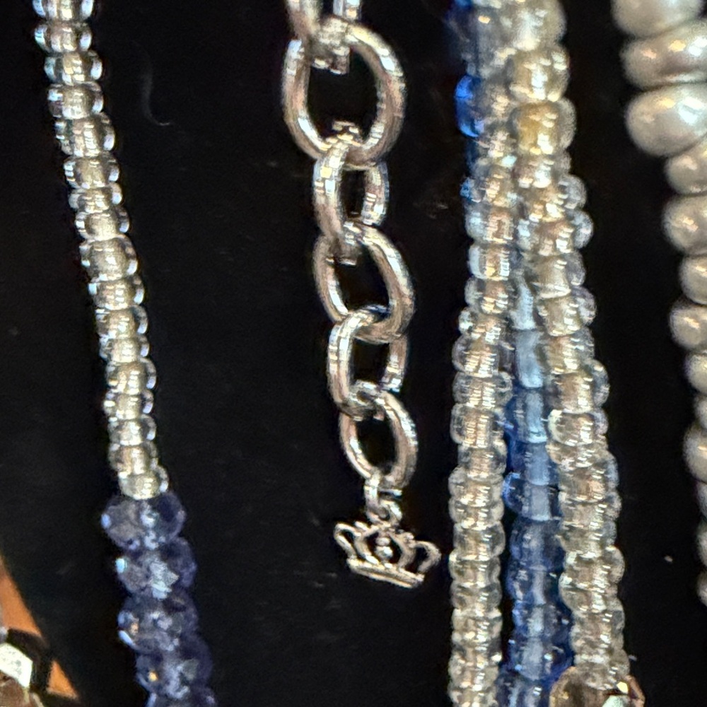 Multi-Strand Blue and Silver Beaded Necklace - Women Jewelry - Picture 4 of 4